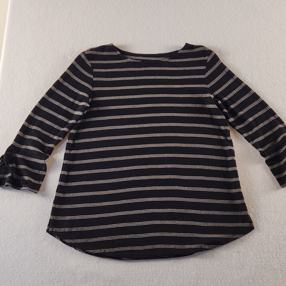 J Jill Women's XS Black Stripe Pima Cotton Boat Neck Top 3/4 Flared Sleeve